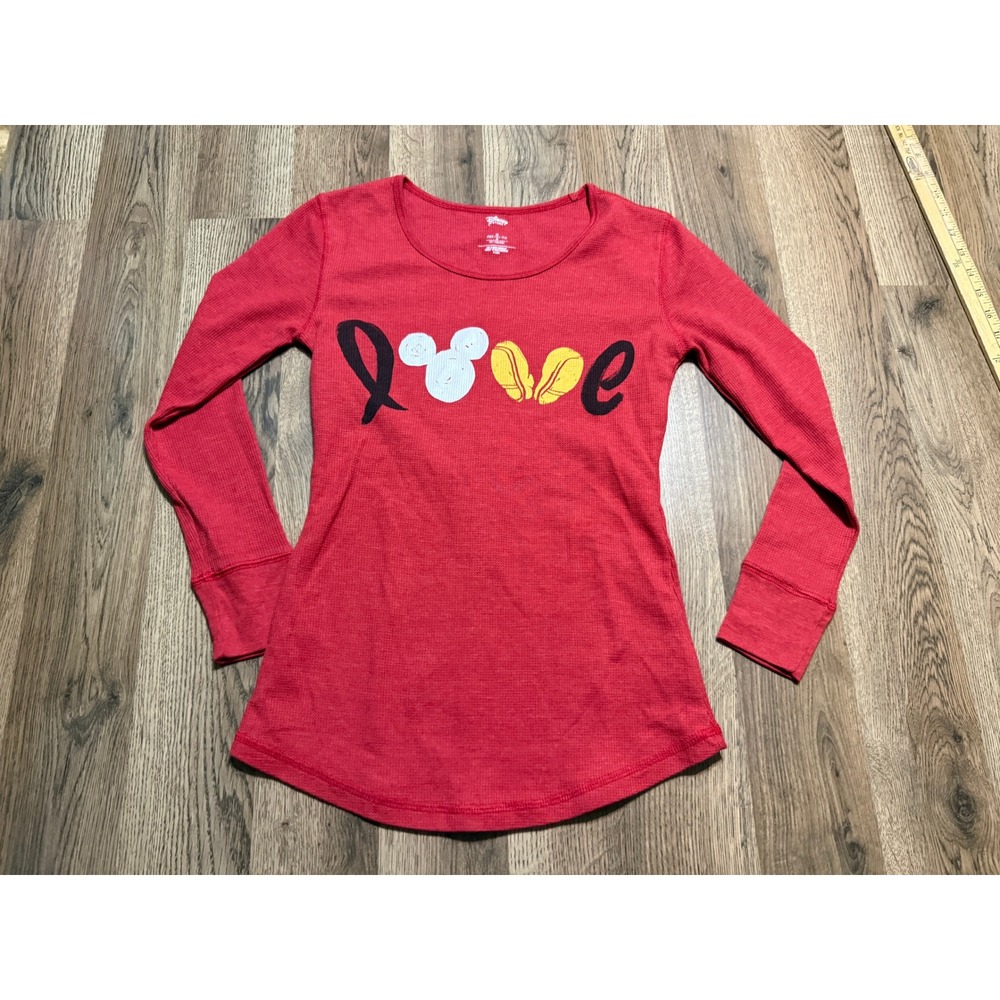 Disney Store Shirts Women Size XS Red Thermal Love Graphic Long Sleeve Tee